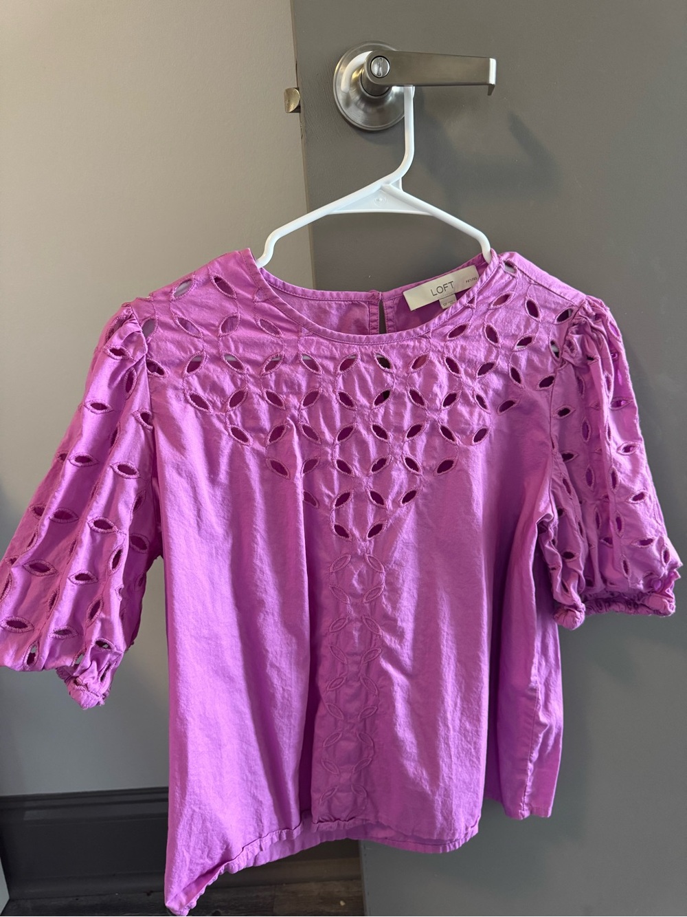 LOFT Women’s Lilac Eyelet Short Sleeve Top